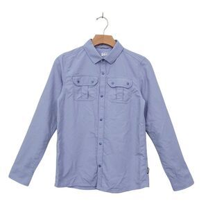 Rei-coop Ripstop Shirt Kids 14-16 Blue Roll Tab Sleeve Snaps Outdoor Hiking